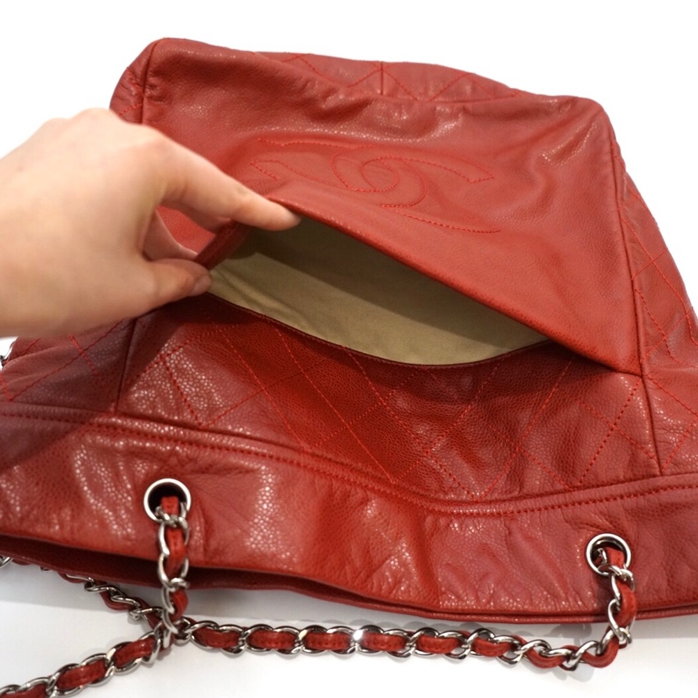 SOLD Chanel Red Caviar Leather Large Tote Bag - Picture 6 of 8